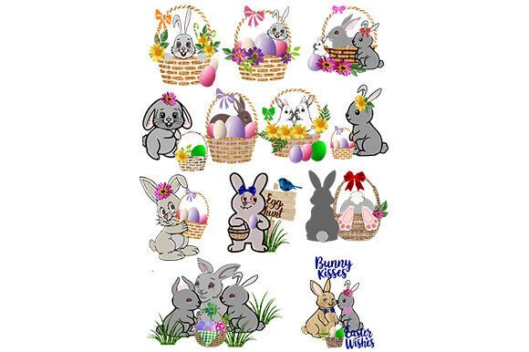 12 Easter Baskets Bunny PNG Set