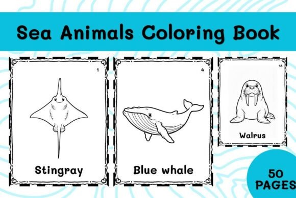 50 Sea Animals Coloring Book Printable