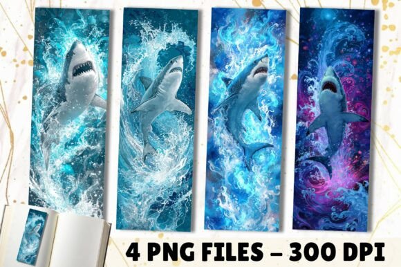 Blue Water Splash Shark Art Bookmark