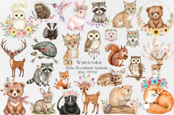 Boho Woodland Animals Watercolor Clipart: Your Versatile Creative Partner for Real Projects
