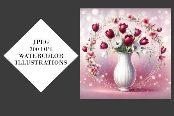 Burgundy and White Tulips Illustrations