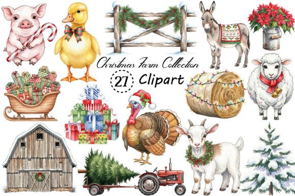 Christmas Farm Clipart Collection PNG: Versatile, High-Quality Graphics for Crafters and Entrepreneurs