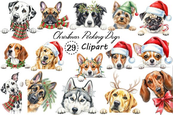 Christmas Peeking Dogs Clipart PNG: Playful, Versatile & Ready for Your Creative Projects