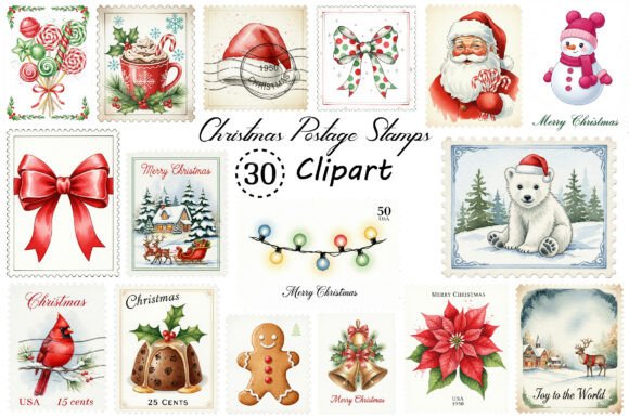 Christmas Postage Stamps PNG: Versatile, High-Quality Digital Assets for Crafters & Creators
