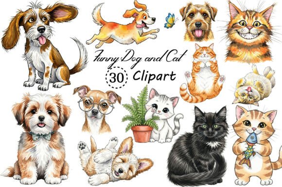 Cute Funny Dog and Cat PNG Clipart