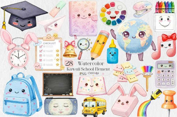 Cute Kawaii School Element PNG: Playful, Practical Design Assets for Creative Entrepreneurs