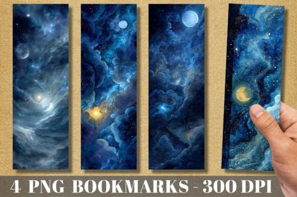 Dark Blue Moon Nebula Bookmark Design