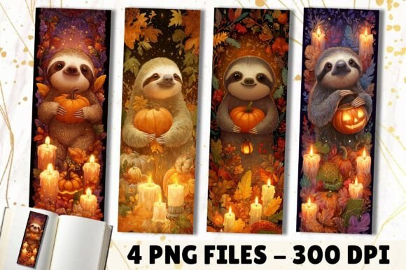 Fall Sloth Pumpkin Candle Bookmark