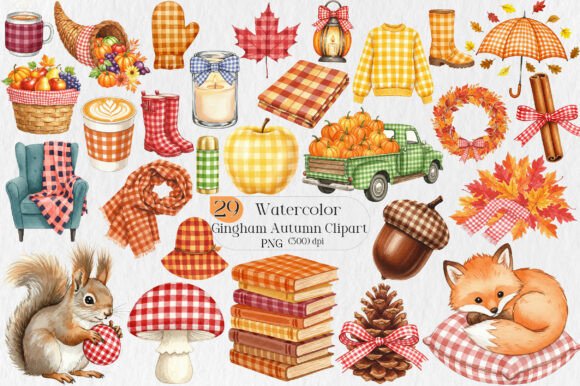 Gingham Autumn PNG Clipart