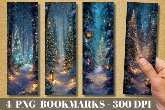 Glowing Lanterns Winter Forest Bookmark