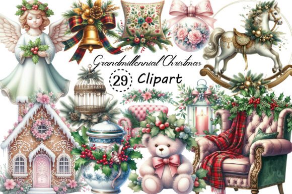 Grandmillennial Christmas Clipart