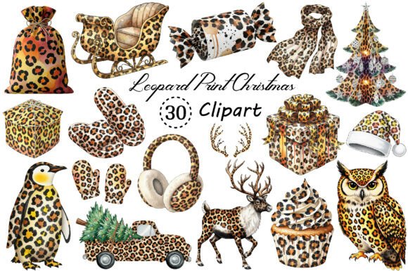 Leopard Print Christmas Clipart PNG