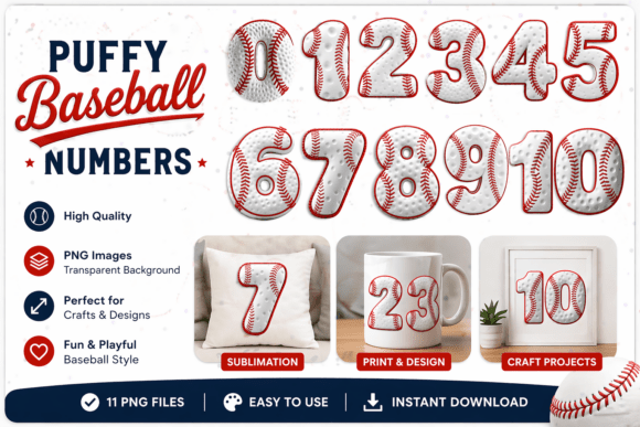 Puffy Baseball Numbers