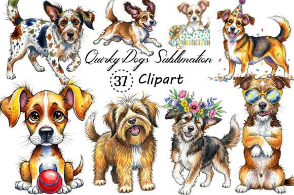 Quirky Dogs Sublimation Clipart Bundle