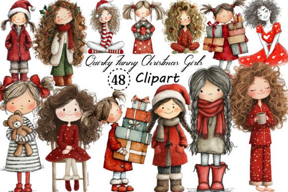 Quirky Funny Christmas Girls Clipart: A Practical Asset for Creative Professionals