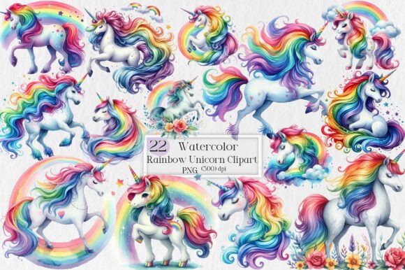 Rainbow Unicorn Clipart Bundle