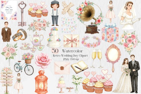 Retro Wedding Day Clipart