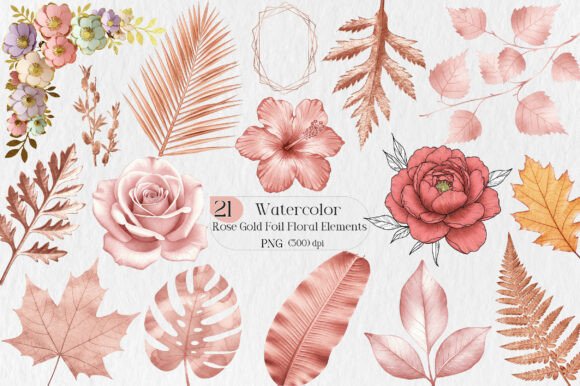 Rose Gold Foil Floral Elements
