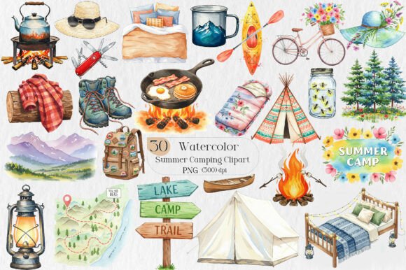 Summer Camping Clipart PNG Bundle: Creative Freedom, Ready in Seconds