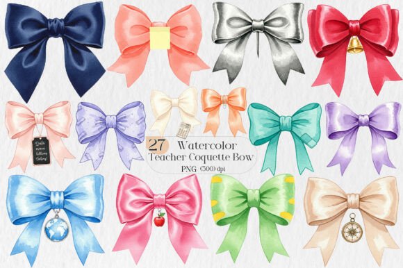 Teacher Coquette Bow Clipart Set