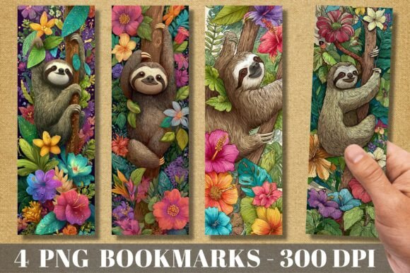 Tropical Floral Jungle Sloth Bookmark