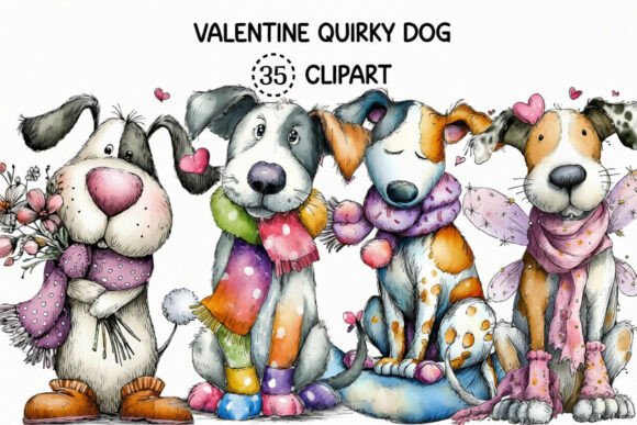 Valentine Quirky Dog Clipart Bundle