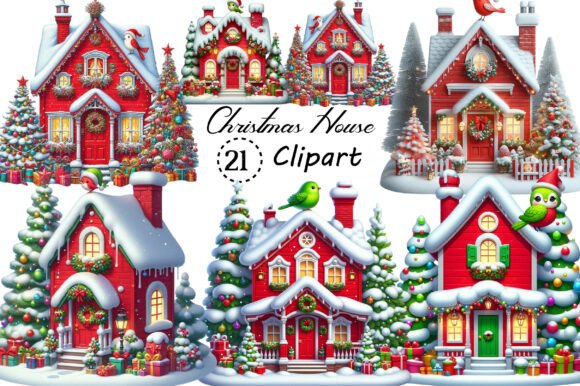 Watercolor Cute Mini Christmas House PNG