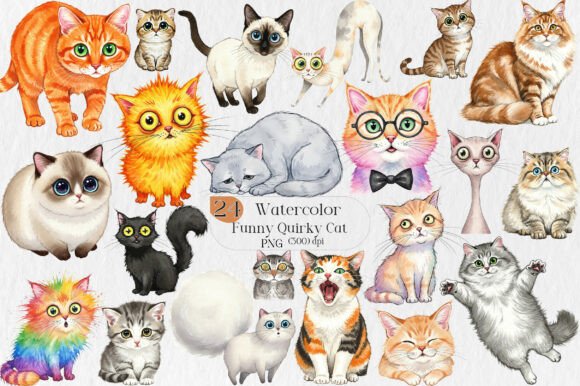 Watercolor Funny Quirky Cat PNG Clipart: Playful, Professional & Perfect for Creative Entrepreneurs