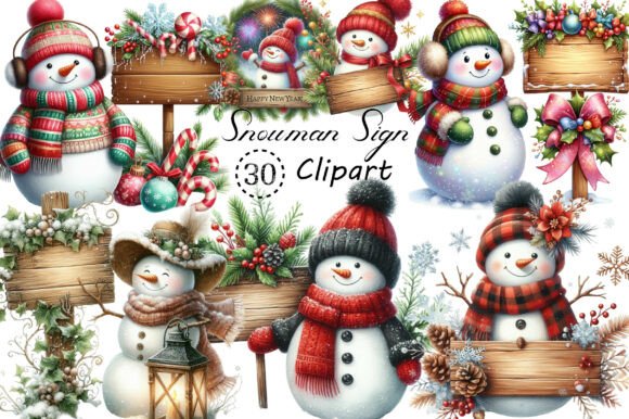 Watercolor Snowman Sign Clipart PNG: Creative, Commercial-Ready Winter Design Assets