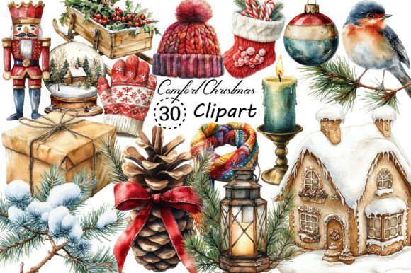 Watercolor Vintage Comfort Christmas PNG