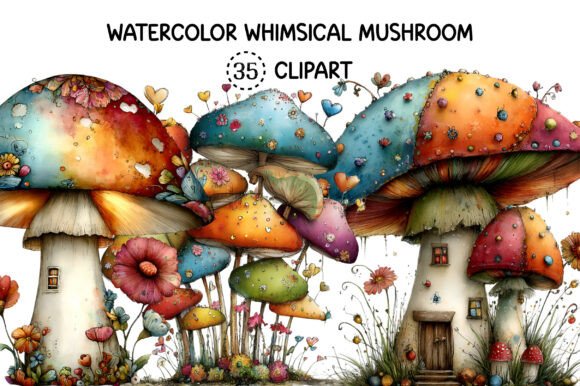 Watercolor Whimsical Mushroom Clipart