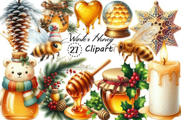 Watercolor Winter Honey Clipart