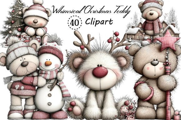 Whimsical Christmas Teddy Clipart Bundle