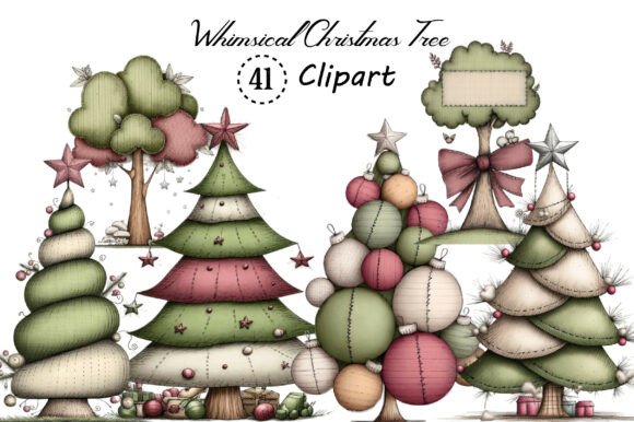 Whimsical Christmas Tree Clipart Bundle