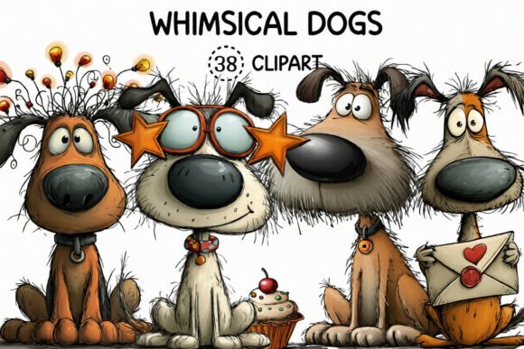 Whimsical Dogs Clipart Bundle