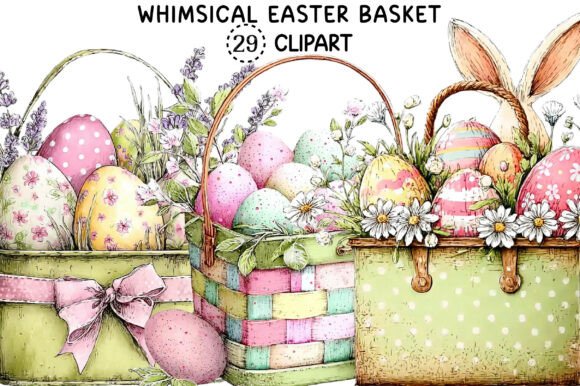 Whimsical Easter Basket PNG Clipart: Creative Freedom with Instant Digital Download