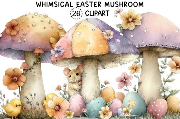 Whimsical Easter Mushroom Clipart: Playful, Versatile & Ready for Your Creative Projects