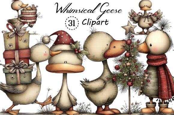 Whimsical Geese Clipart Bundle