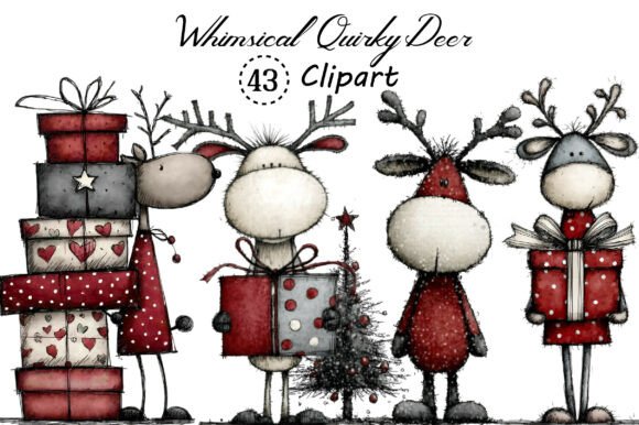 Whimsical Quirky Deer Clipart Bundle