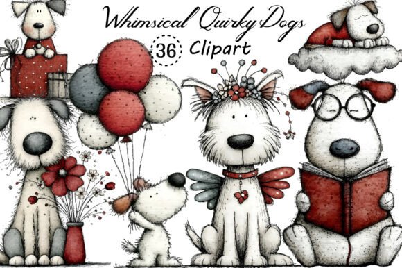 Whimsical Quirky Dogs Clipart Bundle