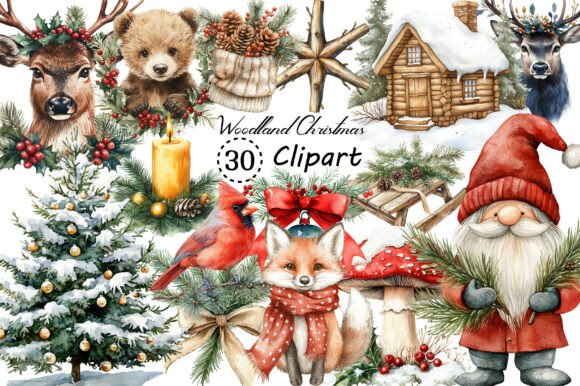 Woodland Christmas Clipart: Versatile, Ready-to-Use Digital Art for Festive Creations